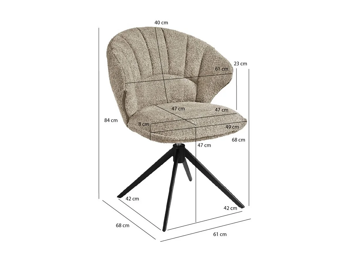 Lot 2 chaises coquillage rotatives 180° tissu bouclette taupe - TISSAIA