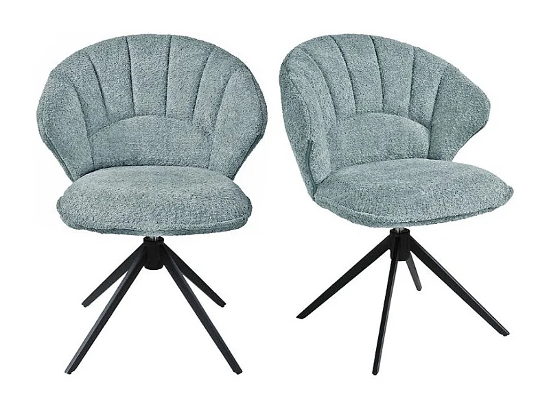 Lot 2 chaises coquillage rotatives 180° tissu bouclette bleu - TISSAIA