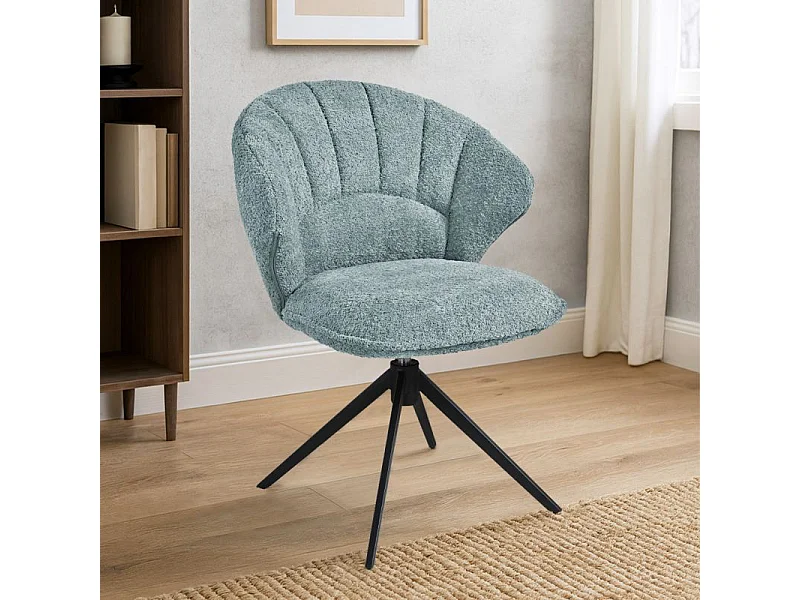 Lot 2 chaises coquillage rotatives 180° tissu bouclette bleu - TISSAIA