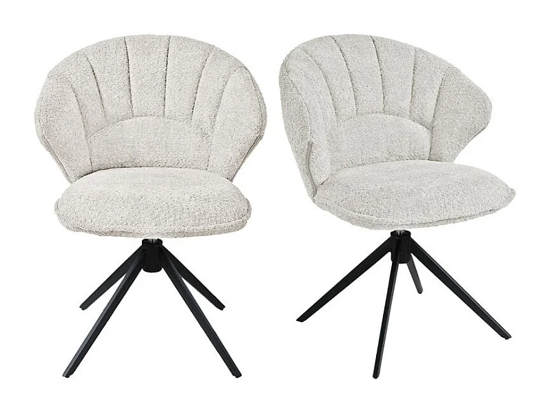 Lot 2 chaises coquillage rotatives 180° tissu bouclette écru - TISSAIA