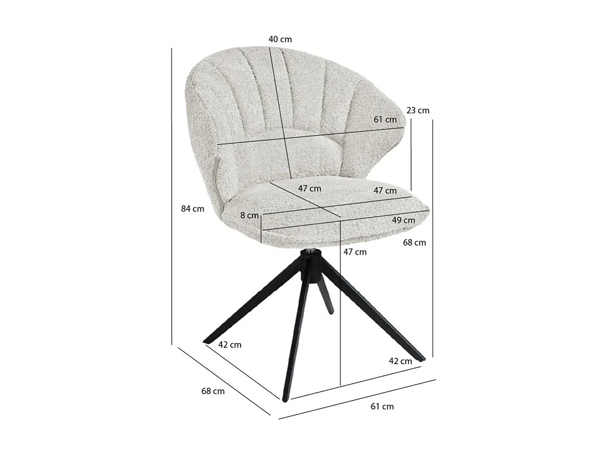 Lot 2 chaises coquillage rotatives 180° tissu bouclette écru - TISSAIA