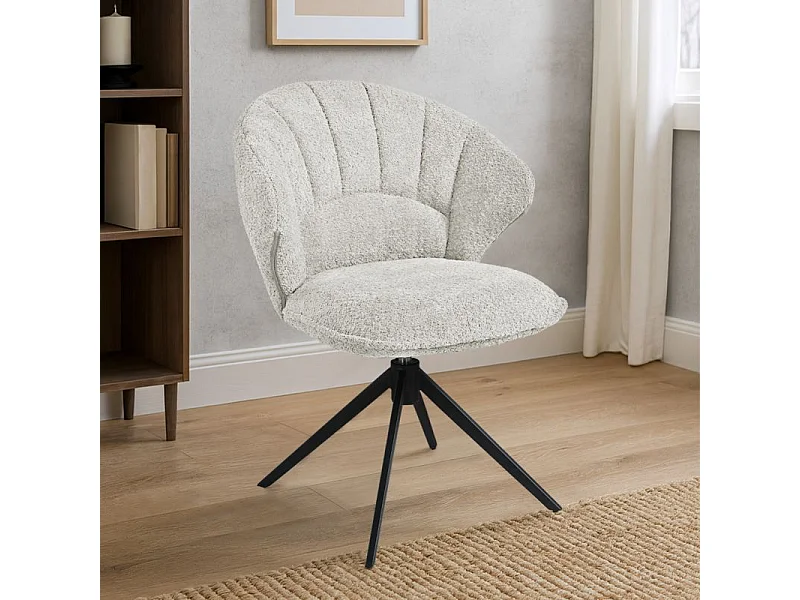 Lot 2 chaises coquillage rotatives 180° tissu bouclette écru - TISSAIA