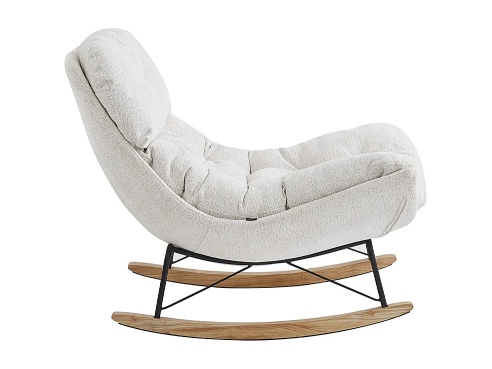 Fauteuil à bascule en tissu doux écru pieds bois et métal - MIGUELITO