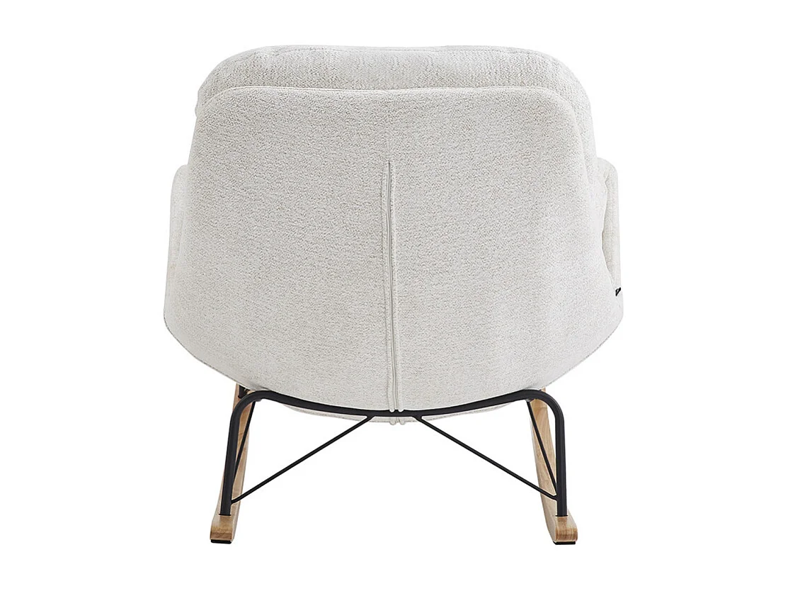 Fauteuil à bascule en tissu doux écru pieds bois et métal - MIGUELITO
