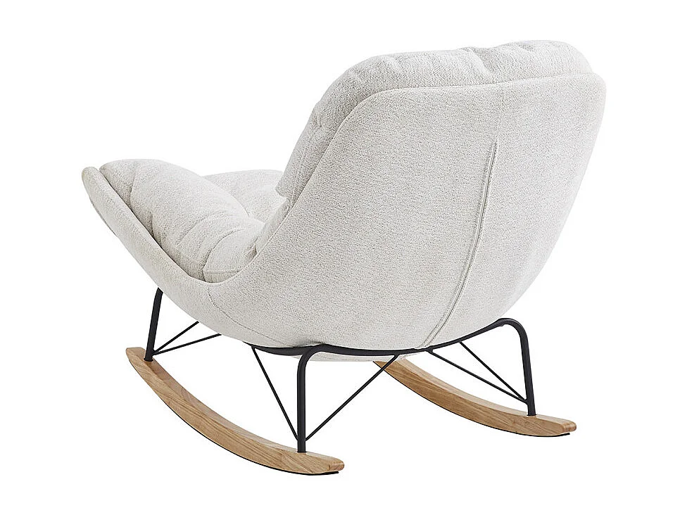 Fauteuil à bascule en tissu doux écru pieds bois et métal - MIGUELITO