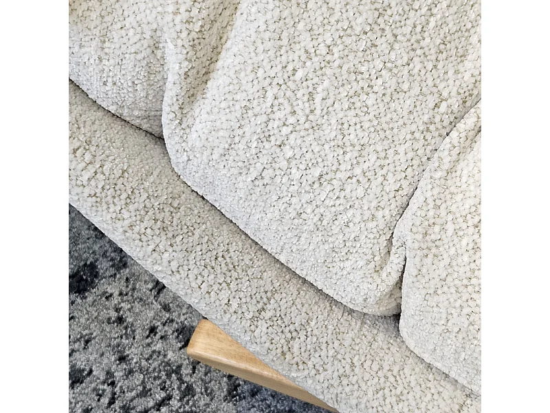 Fauteuil à bascule en tissu doux écru pieds bois et métal - MIGUELITO