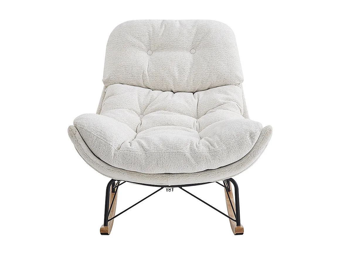 Fauteuil à bascule en tissu doux écru pieds bois et métal - MIGUELITO