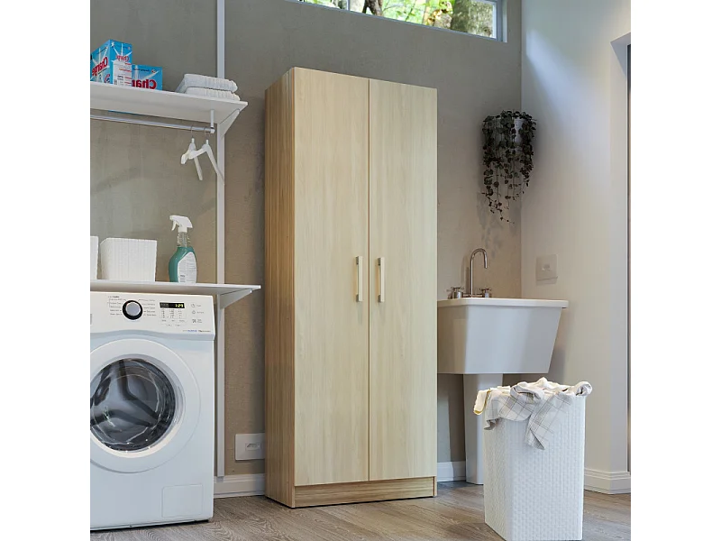 Armoire 2 Portes Chêne et Erable Multifonctions L 61 H 160.6 P 31.8 cm