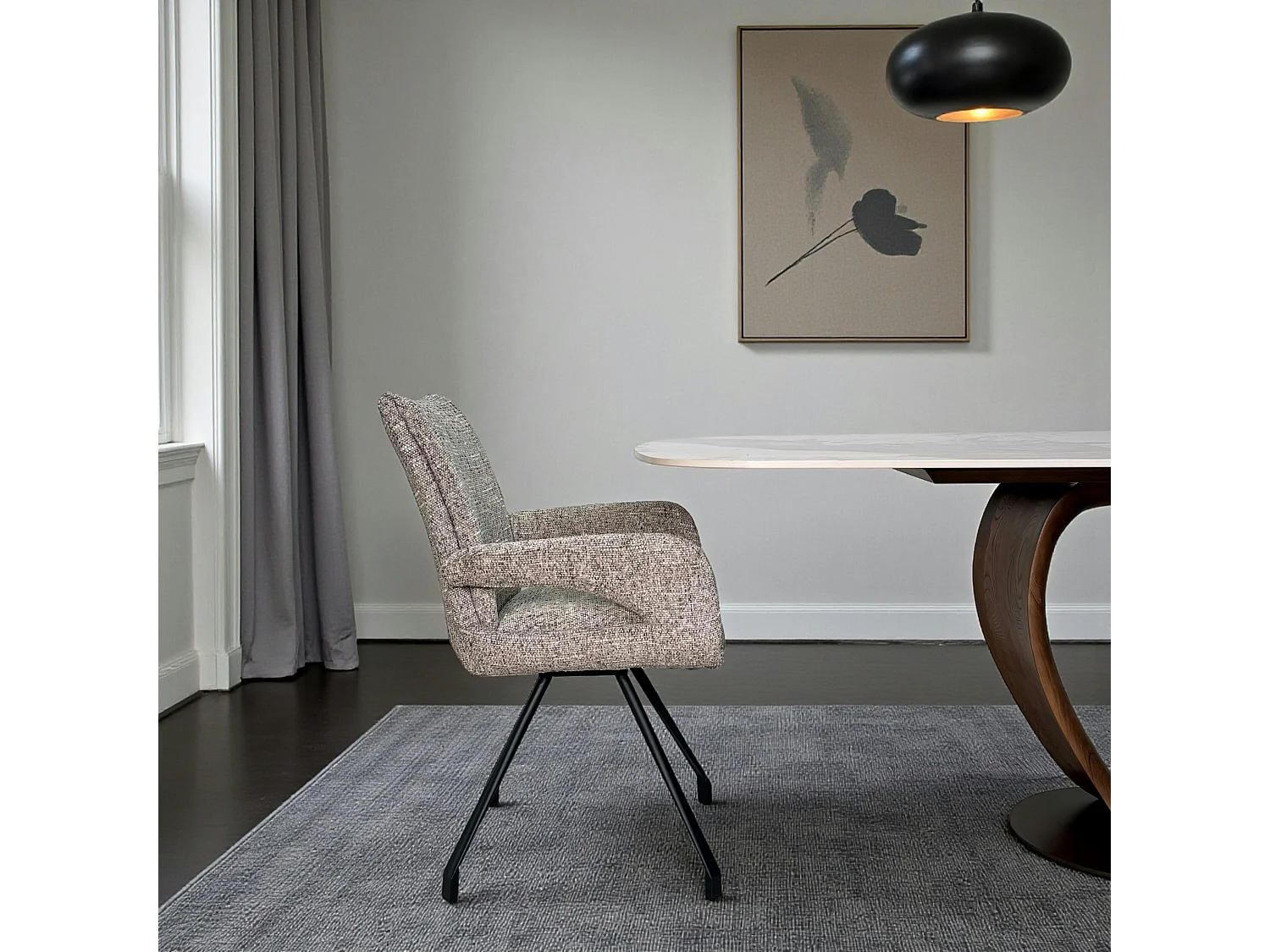 Chaise tissu taupe chiné accoudoirs larges (lot de 2) LIGURIE