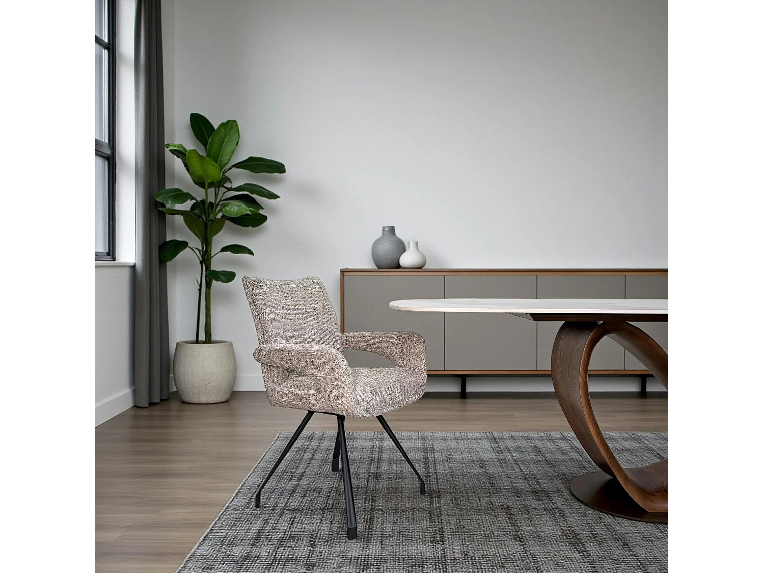 Chaise tissu taupe chiné accoudoirs larges (lot de 2) LIGURIE