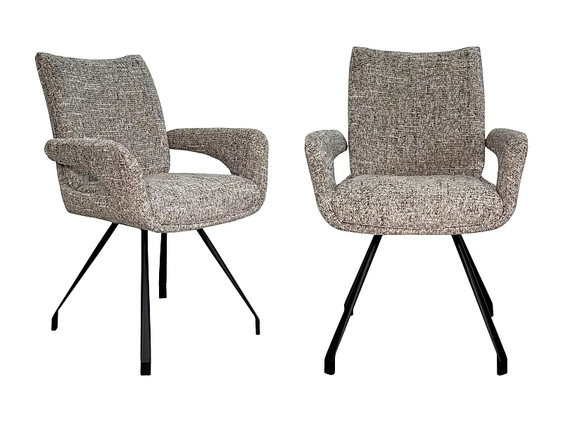 Chaise tissu taupe chiné accoudoirs larges (lot de 2) LIGURIE