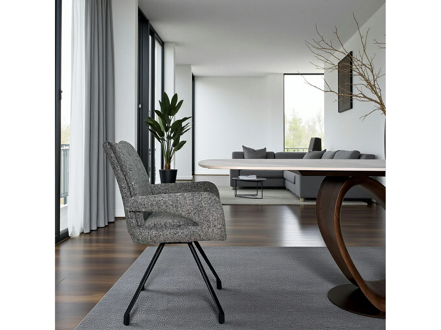 Chaise tissu gris chiné accoudoirs larges (lot de 2) LIGURIE