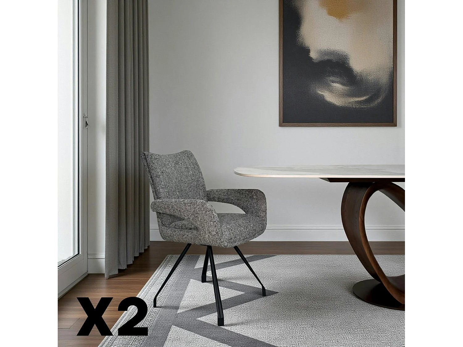 Chaise tissu gris chiné accoudoirs larges (lot de 2) LIGURIE