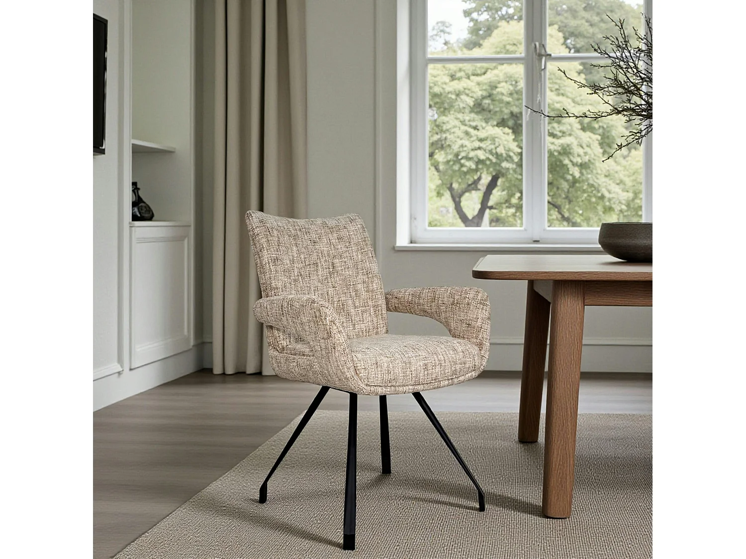 Chaises tissu beige chiné accoudoirs larges (lot de 2) LIGURIE