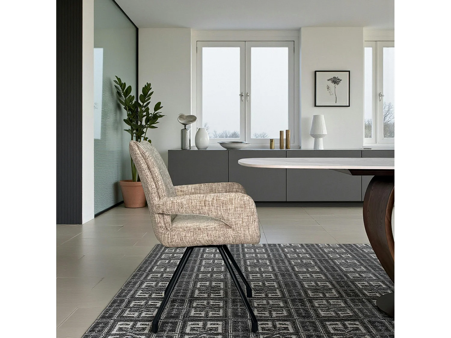 Chaises tissu beige chiné accoudoirs larges (lot de 2) LIGURIE