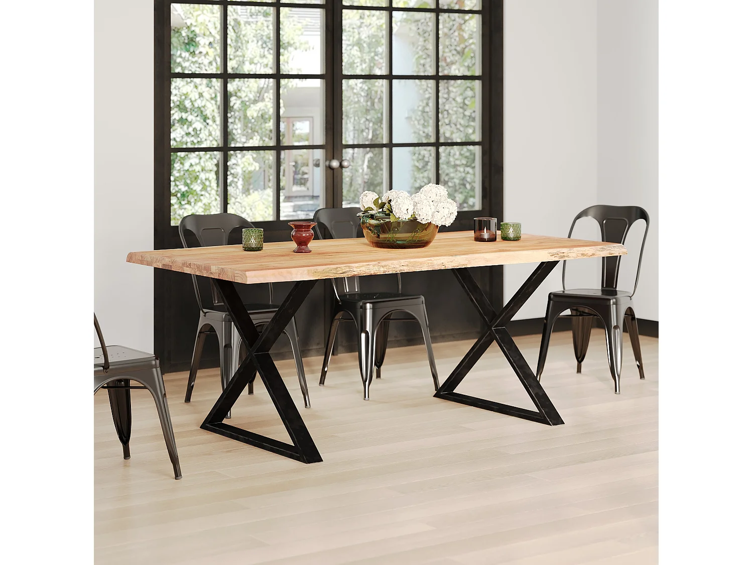 Table rectangulaire en bois massif d'acacia 6 places  - Gia