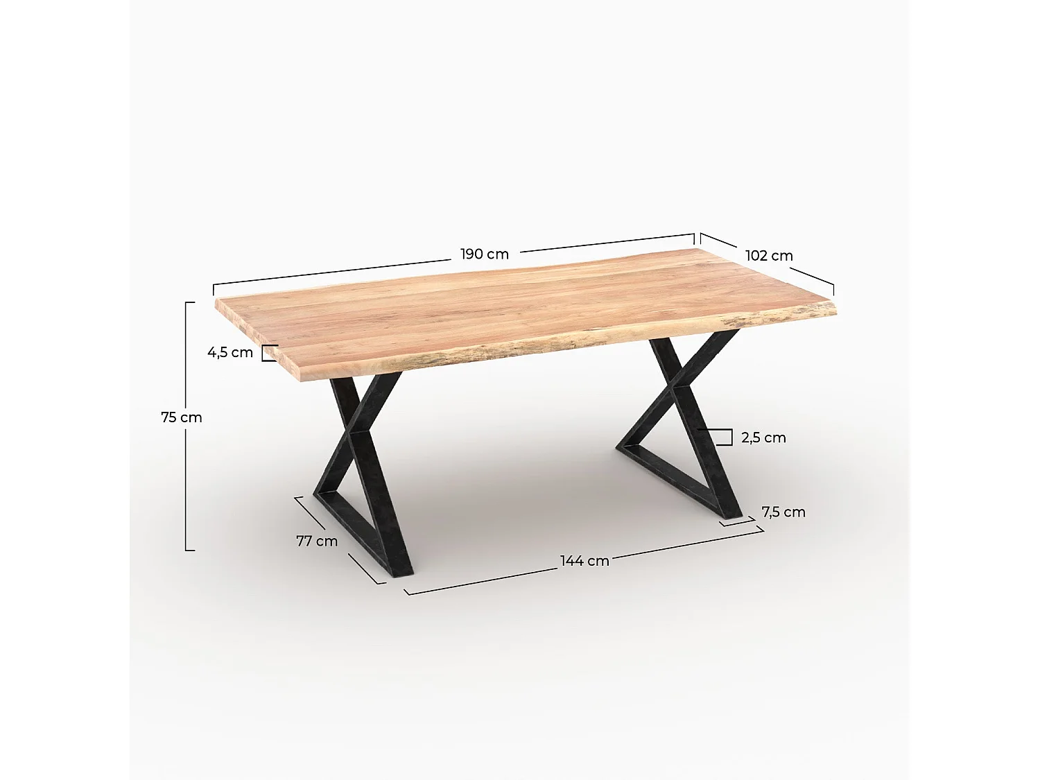 Table rectangulaire en bois massif d'acacia 6 places  - Gia