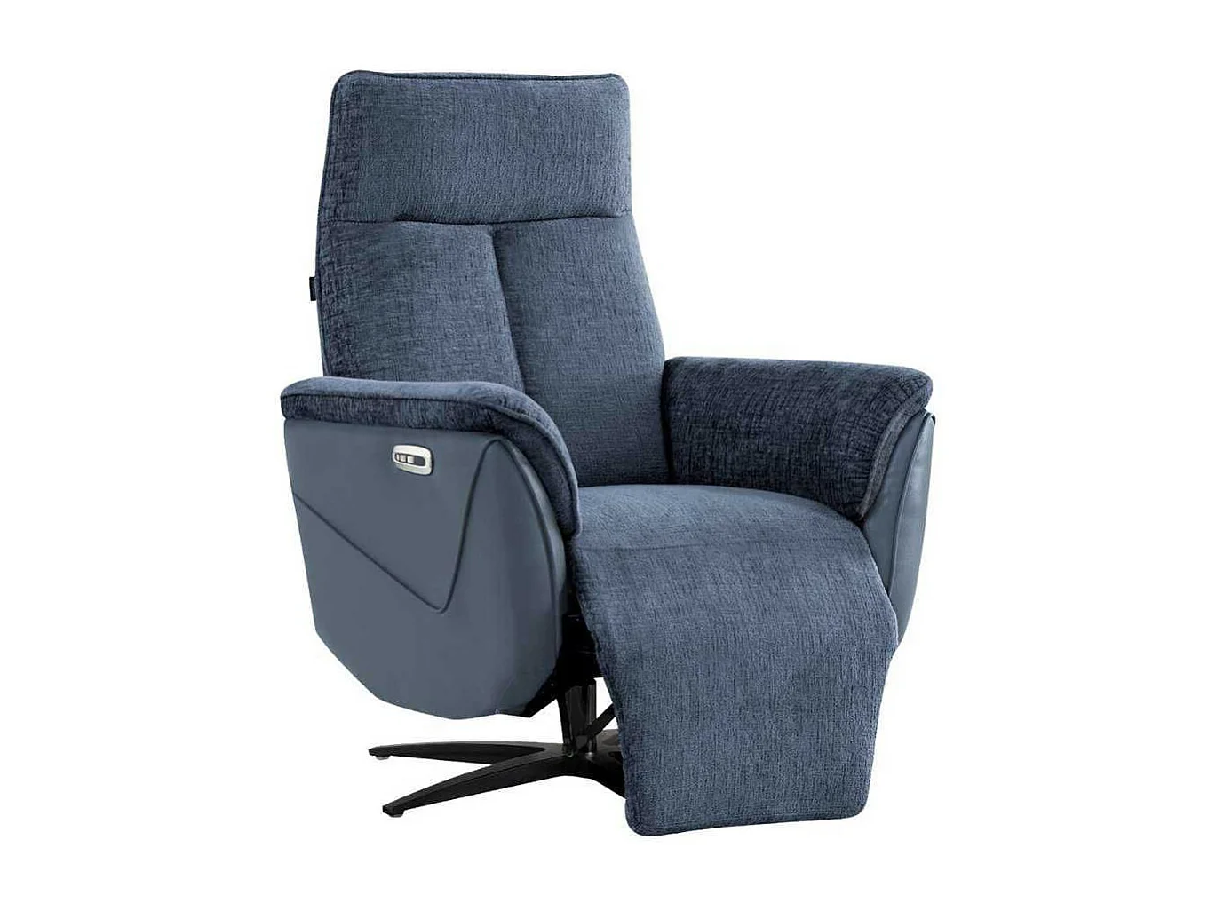Fauteuil relax électrique pivotant bi-matière tissu chenillé et PVC bleu - CELESTE