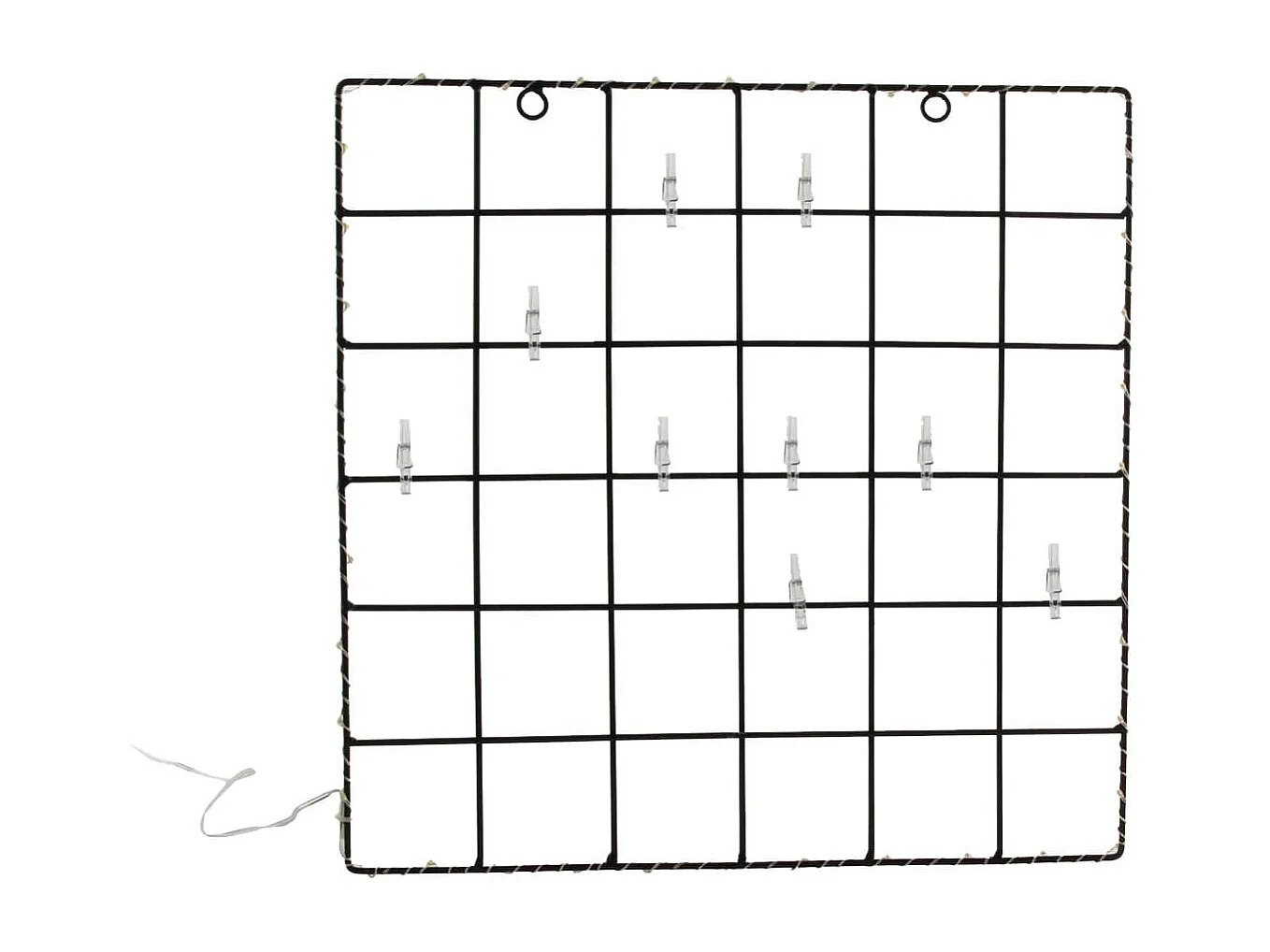 Cadre Photo Pêle-Mêle Lumineux 40 Leds à Pinces Grille Métal Noir - HOLLY