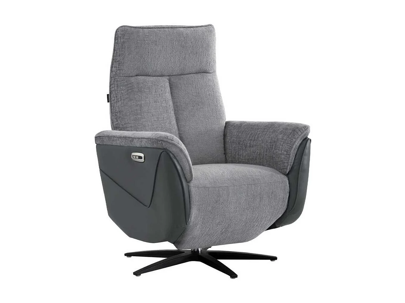 Fauteuil relax électrique pivotant bi-matière tissu chenillé et PVC gris - CELESTE