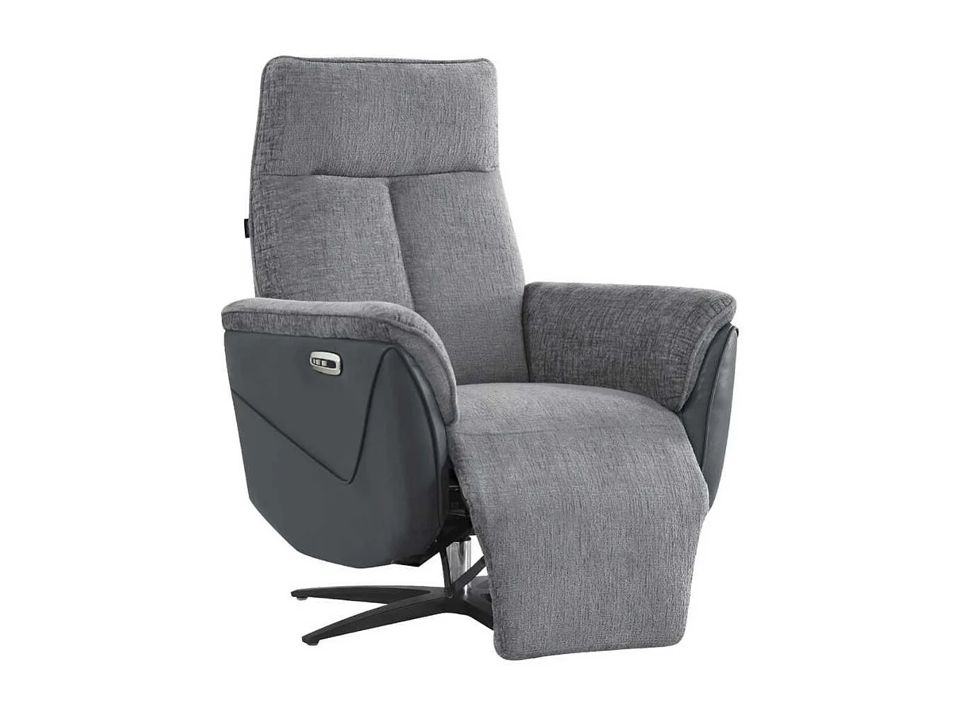 Fauteuil relax électrique pivotant bi-matière tissu chenillé et PVC gris - CELESTE