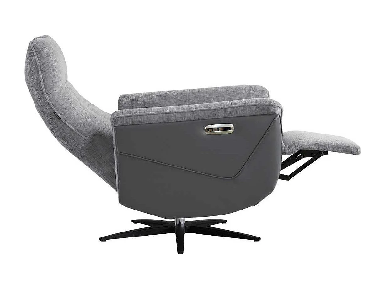 Fauteuil relax électrique pivotant bi-matière tissu chenillé et PVC gris - CELESTE