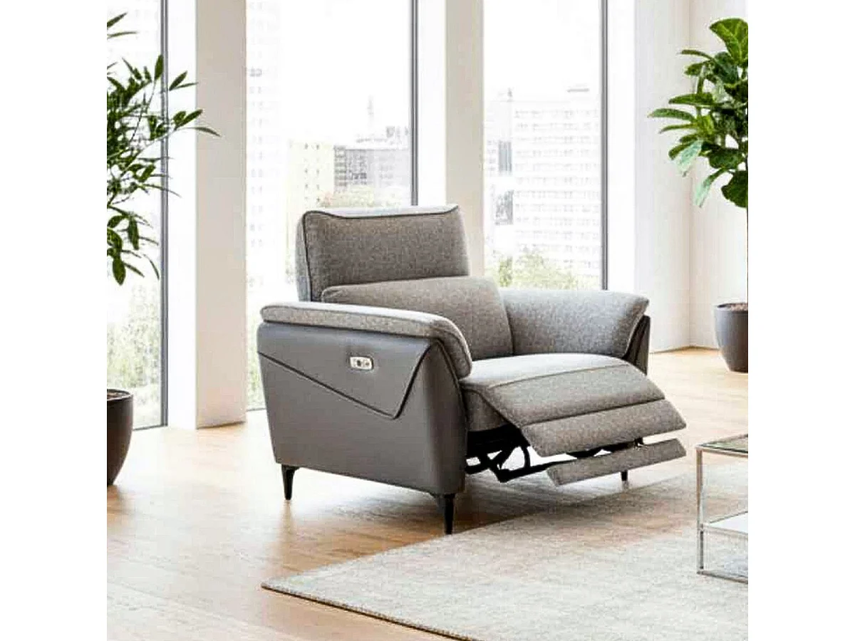 Fauteuil relax électrique bi-matière tissu chenillé et PVC gris - CELESTE