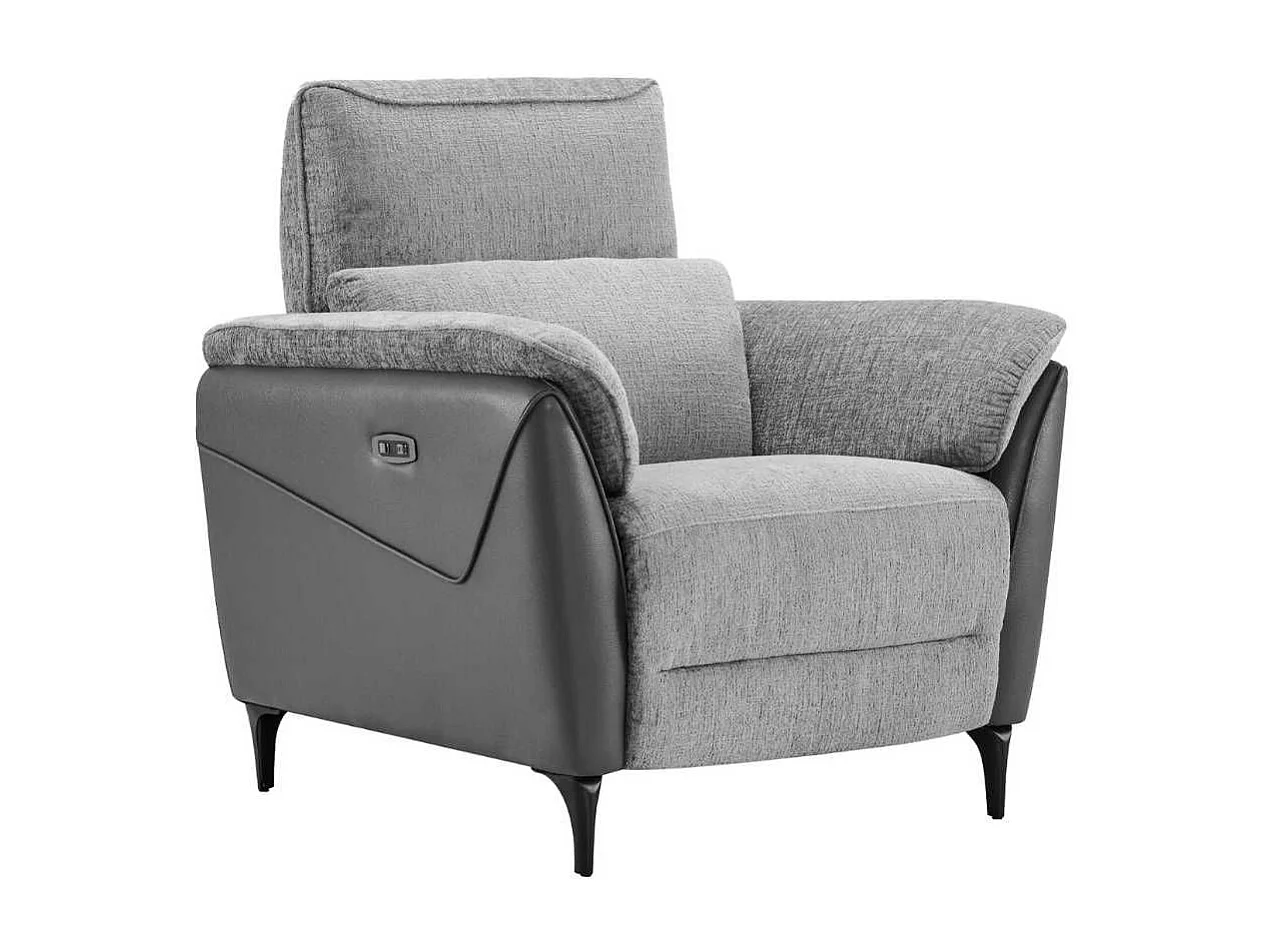 Fauteuil relax électrique bi-matière tissu chenillé et PVC gris - CELESTE