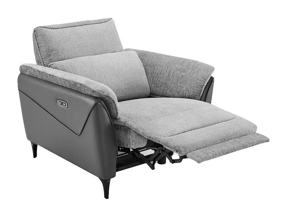 Fauteuil relax électrique bi-matière tissu chenillé et PVC gris - CELESTE