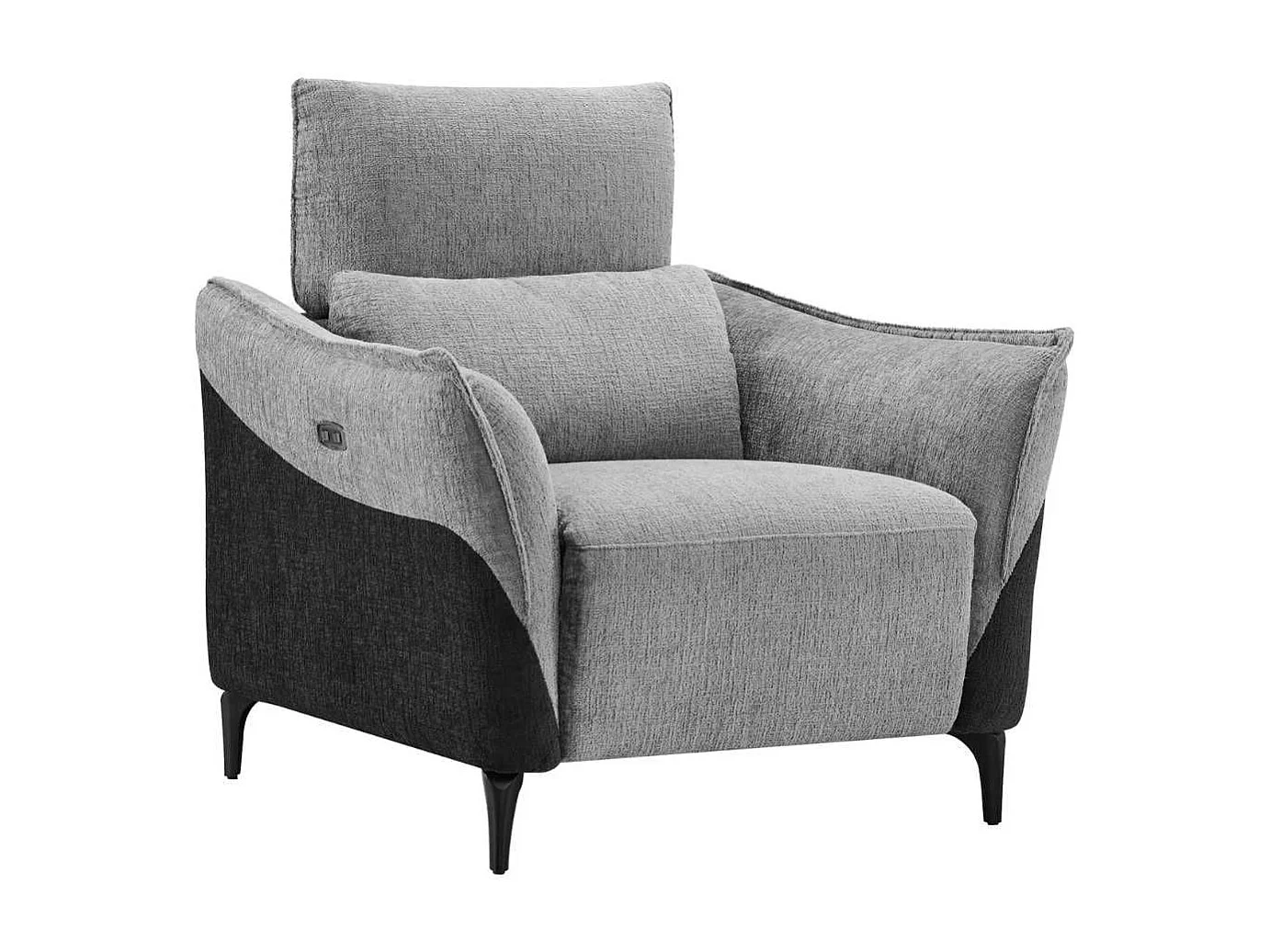 Fauteuil relax électrique tissu chenillé bicolore gris et gris carbone - AKENIA