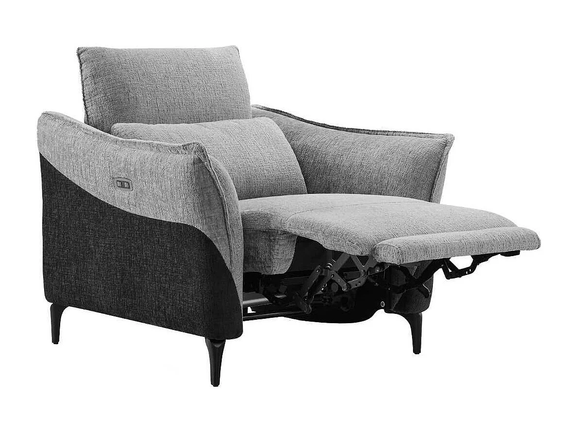 Fauteuil relax électrique tissu chenillé bicolore gris et gris carbone - AKENIA