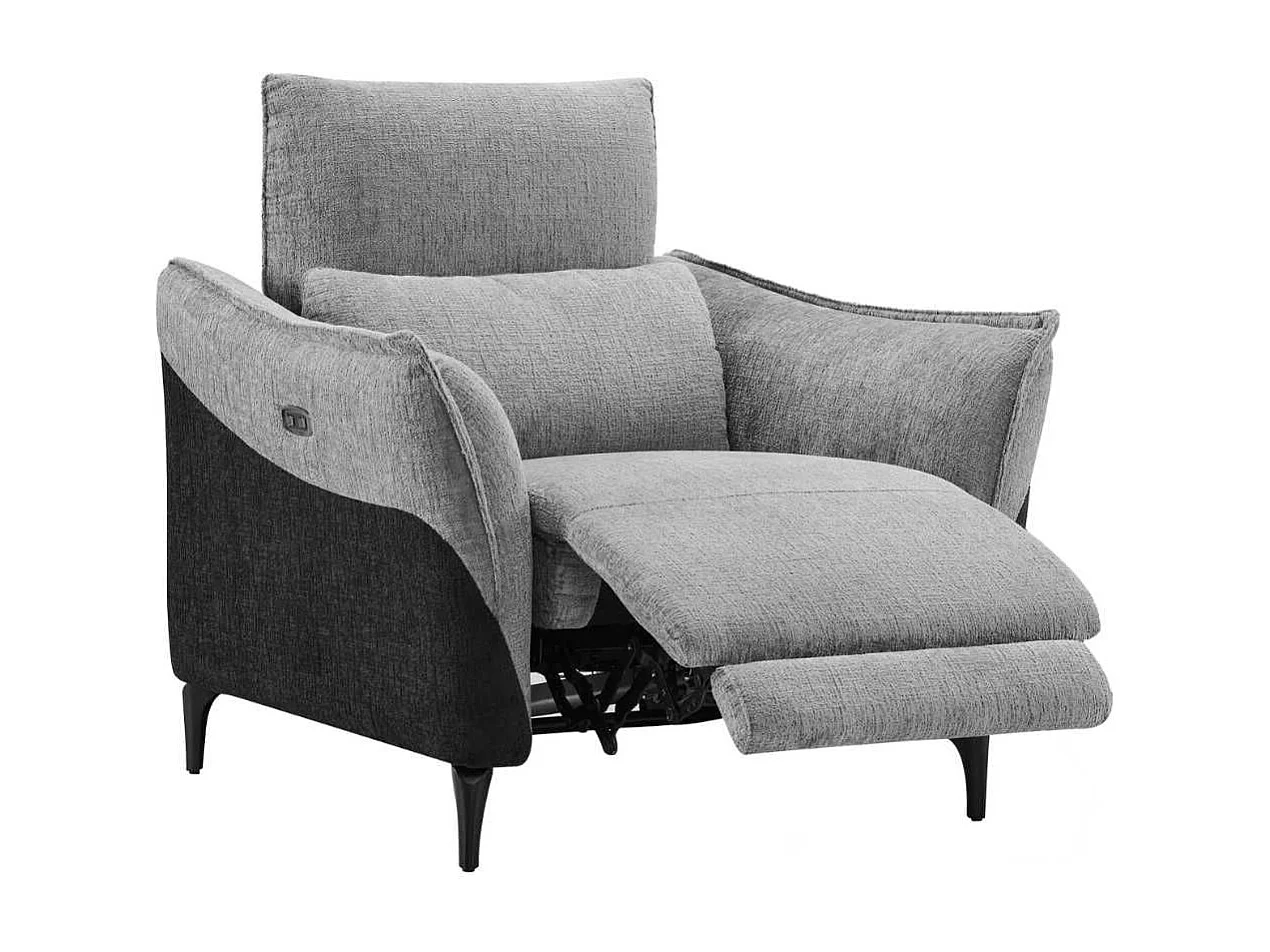 Fauteuil relax électrique tissu chenillé bicolore gris et gris carbone - AKENIA