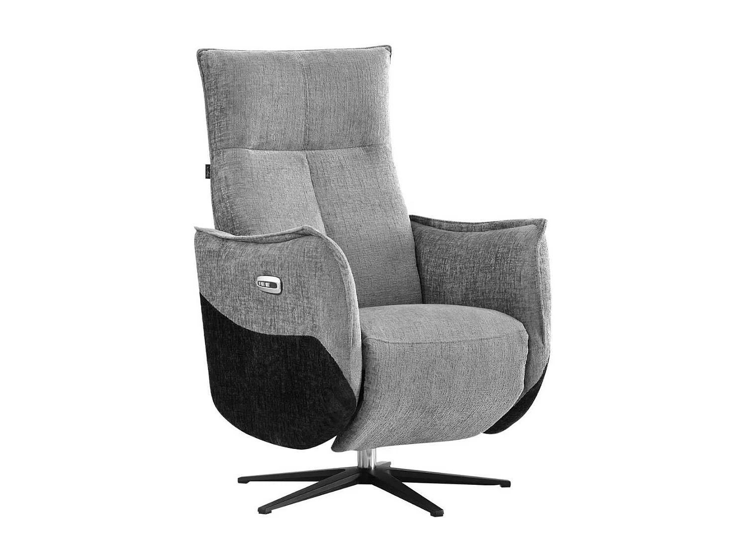 Fauteuil relax électrique pivotant tissu chenillé bicolore gris et gris carbone - AKENIA