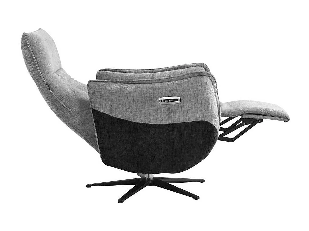 Fauteuil relax électrique pivotant tissu chenillé bicolore gris et gris carbone - AKENIA