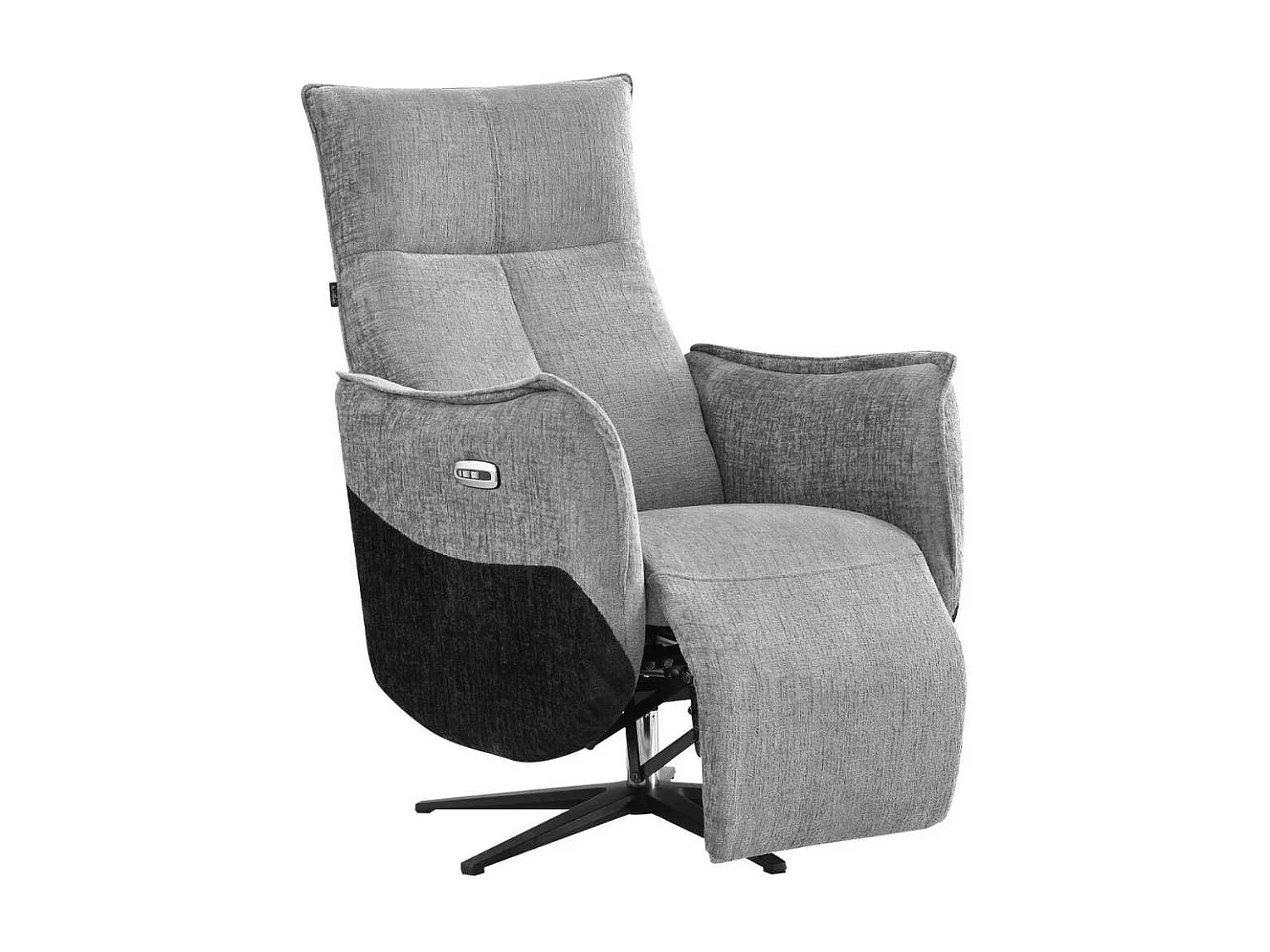Fauteuil relax électrique pivotant tissu chenillé bicolore gris et gris carbone - AKENIA