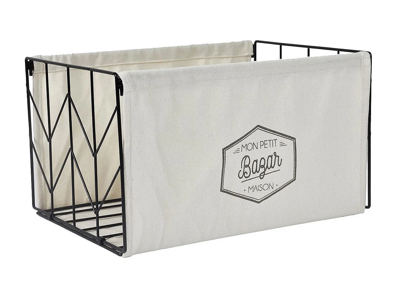 Bac de Rangement Pliable en Métal Noir et Tissu Blanc 38x28cm - LOUANE