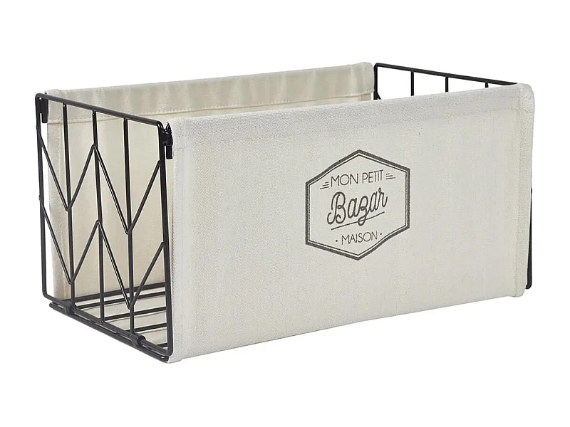 Bac de Rangement Pliable en Métal Noir et Tissu Blanc 35x23cm - LOUANE