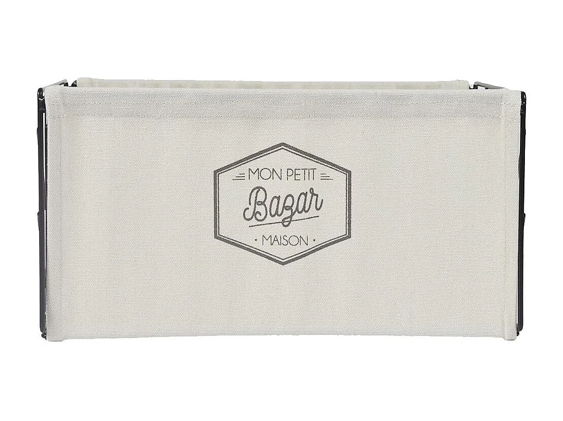 Bac de Rangement Pliable en Métal Noir et Tissu Blanc 35x23cm - LOUANE