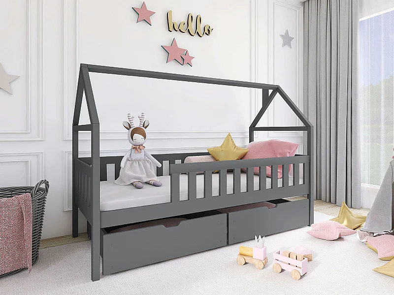 Lit Vista 116, Unique, Gris, 80x180, Bois, Disponible, 86x188x133cm