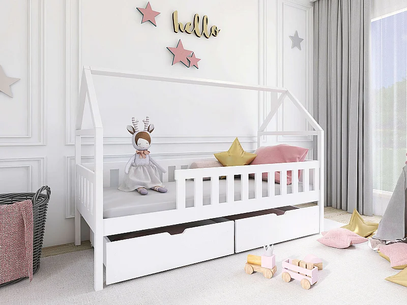 Lit Vista 116, Unique, Blanc, 90x200, Bois, Disponible, 96x208x138cm