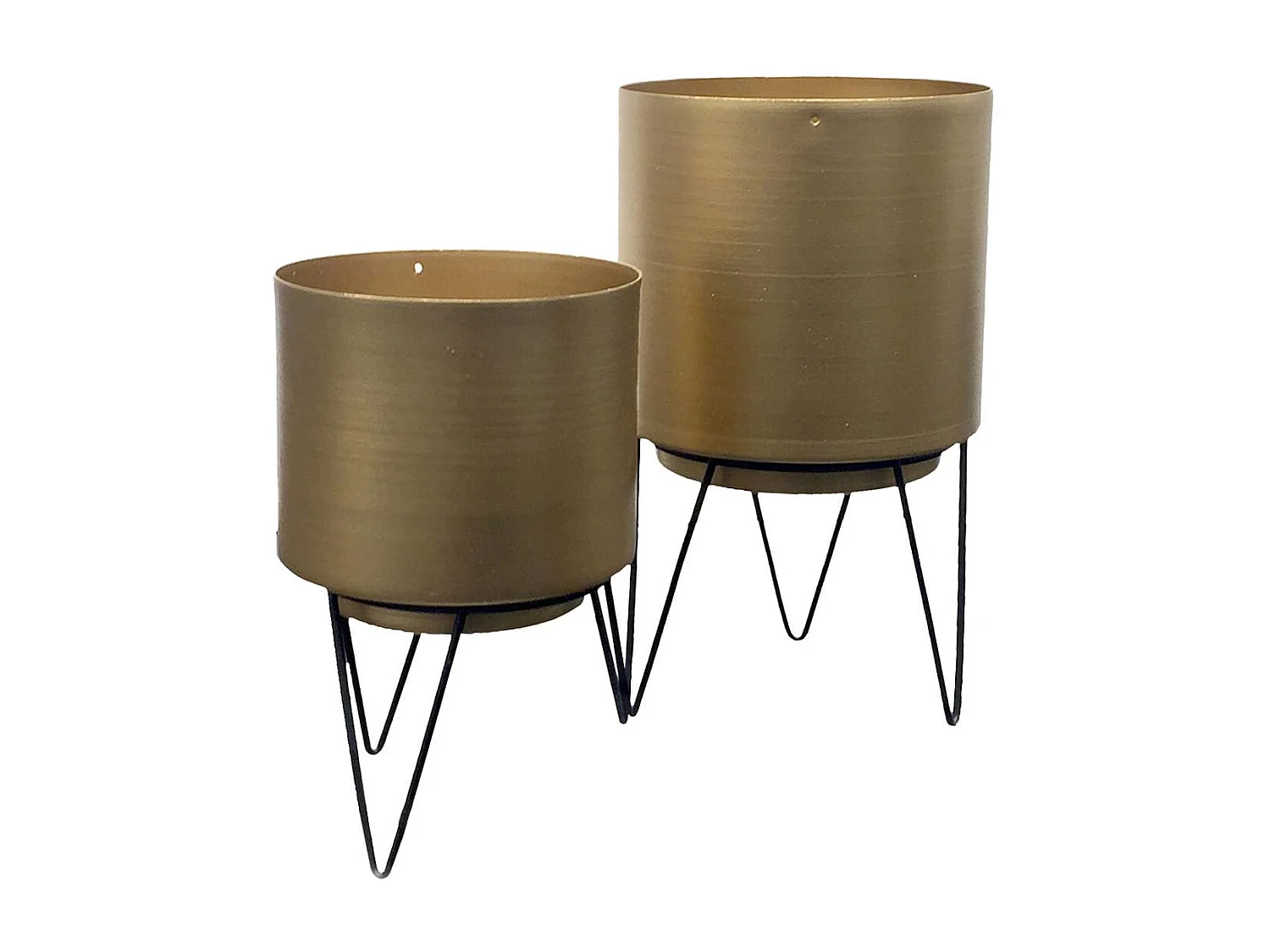 Lot de 2 Pots de Fleur Métal Or Piétément Filaire Noir - HORTEGA