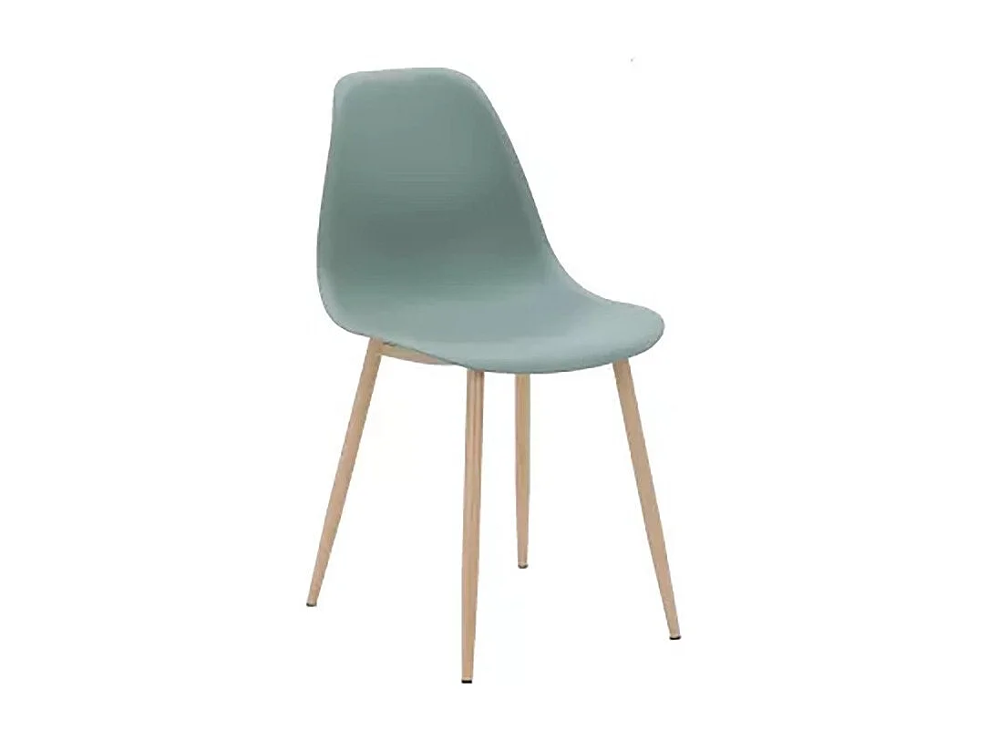 Chaise PP vert pieds métal effet bois