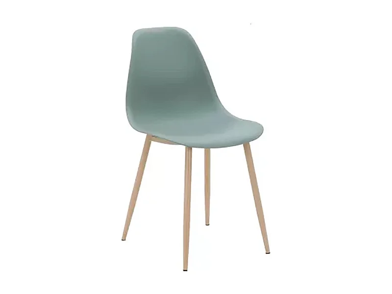 Chaise PP vert pieds métal effet bois