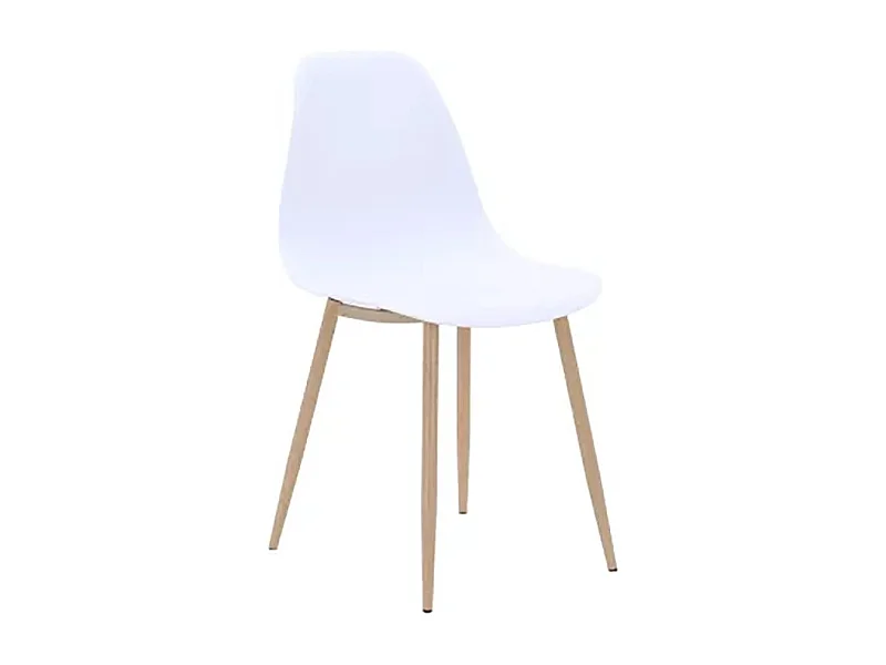 Chaise PP blanc pieds métal effet bois