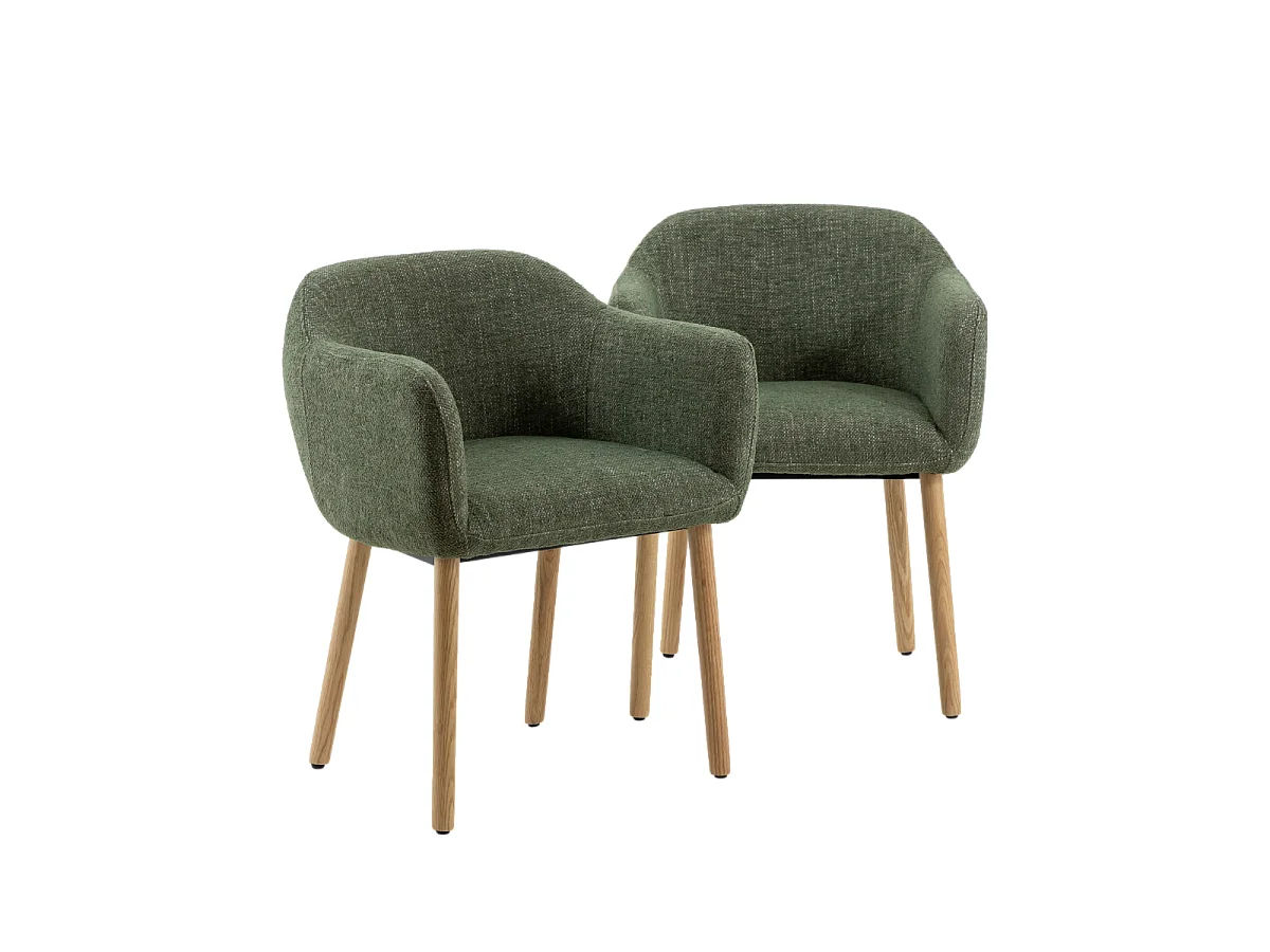 Silla de tela verde y patas de madera Solène (lote de 2)