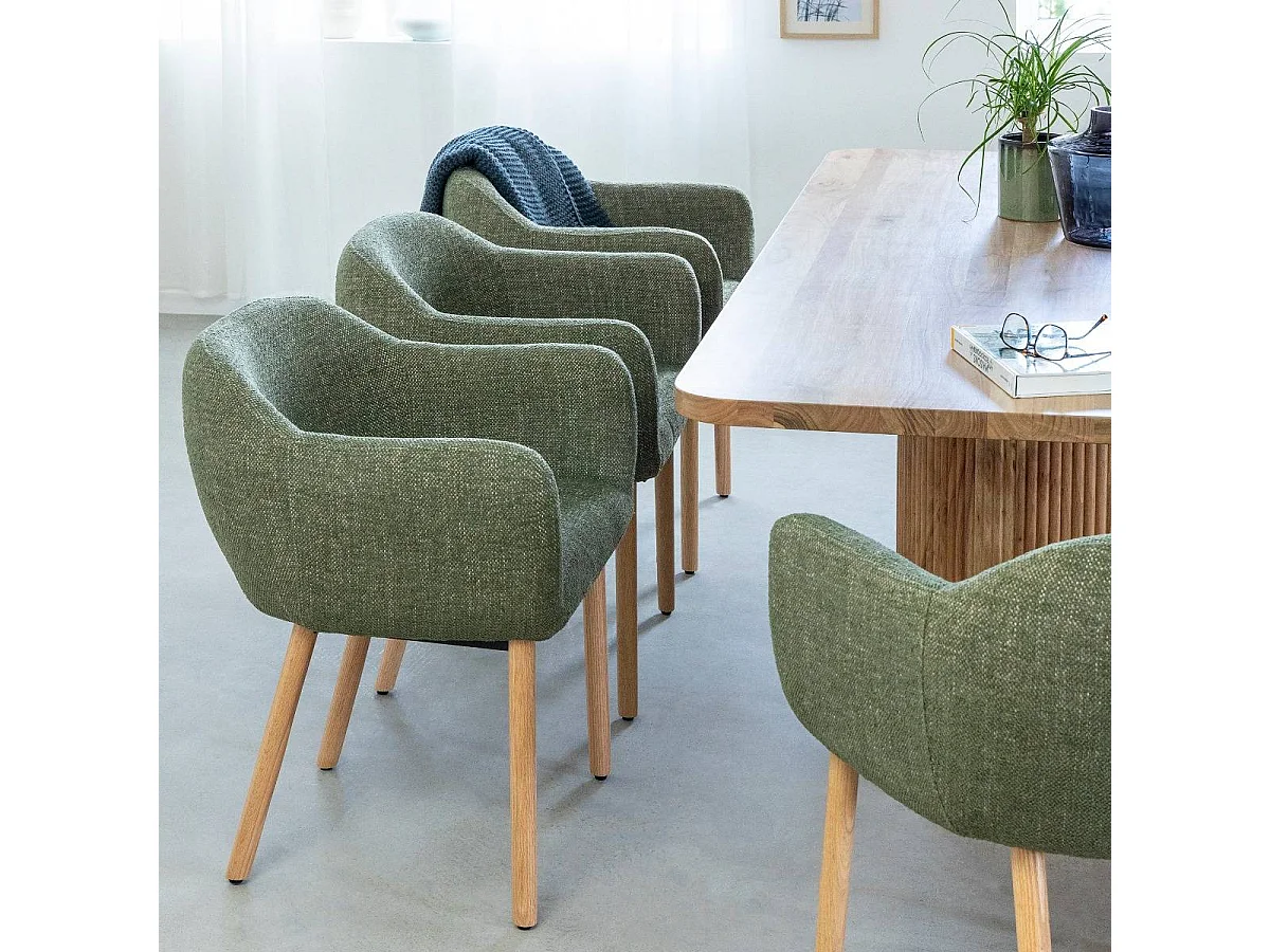 Silla de tela verde y patas de madera Solène (lote de 2)