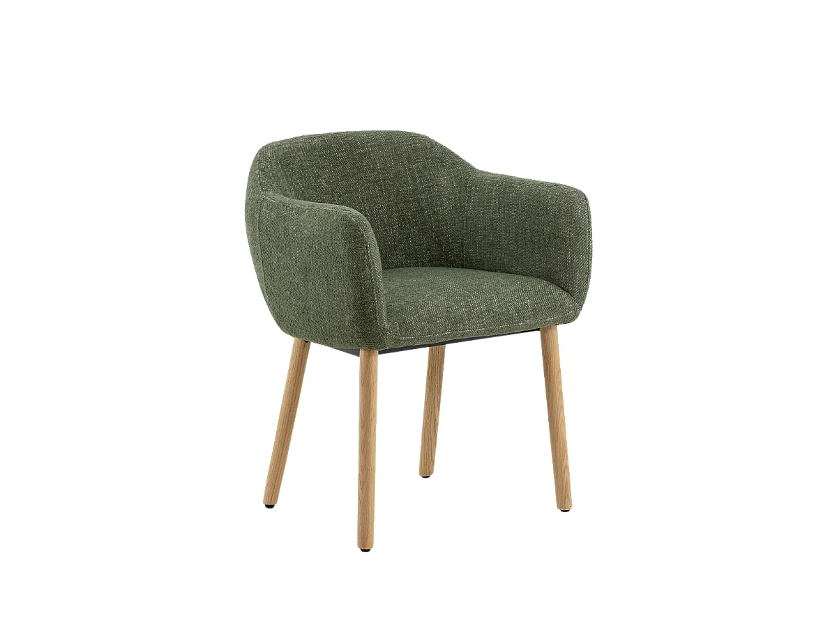 Silla de tela verde y patas de madera Solène (lote de 2)