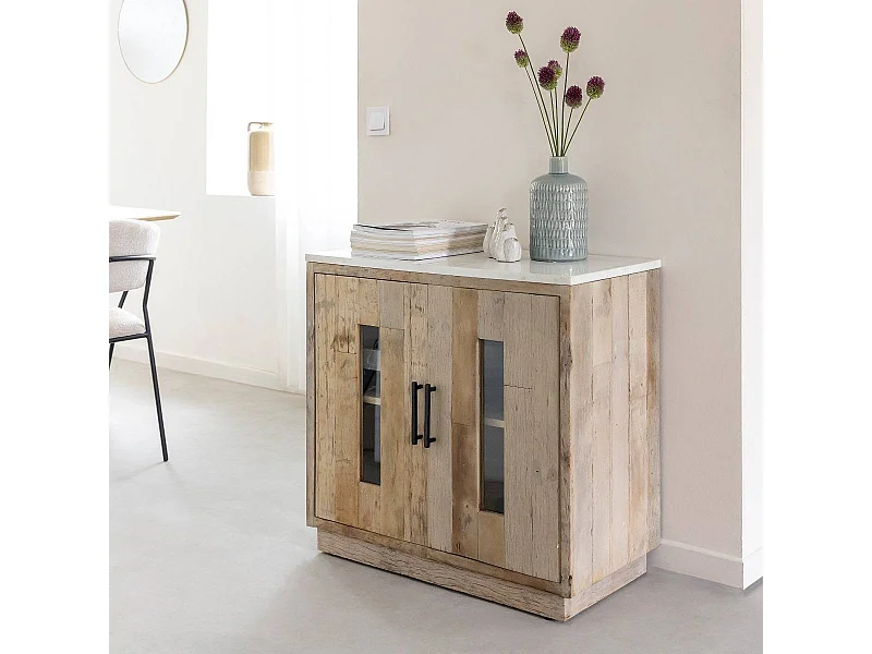 Aparador 2 puertas en madera reciclada y mármol Damian