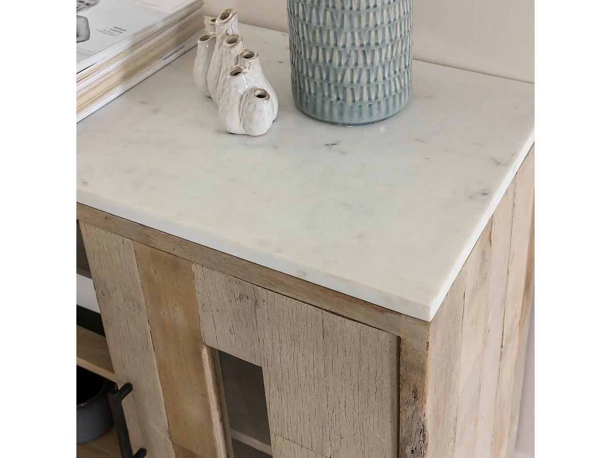 Aparador 2 puertas en madera reciclada y mármol Damian