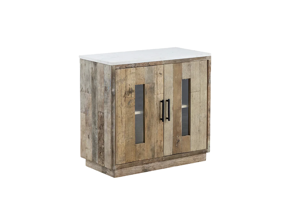 Aparador 2 puertas en madera reciclada y mármol Damian